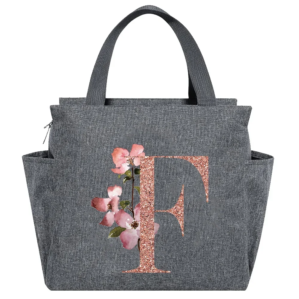 Rose Gold Insulated Lunch Tote with Letter Print