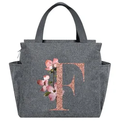 Rose Gold Insulated Lunch Tote with Letter Print - 25cm x 14cm x 25cm (2rose gold F)