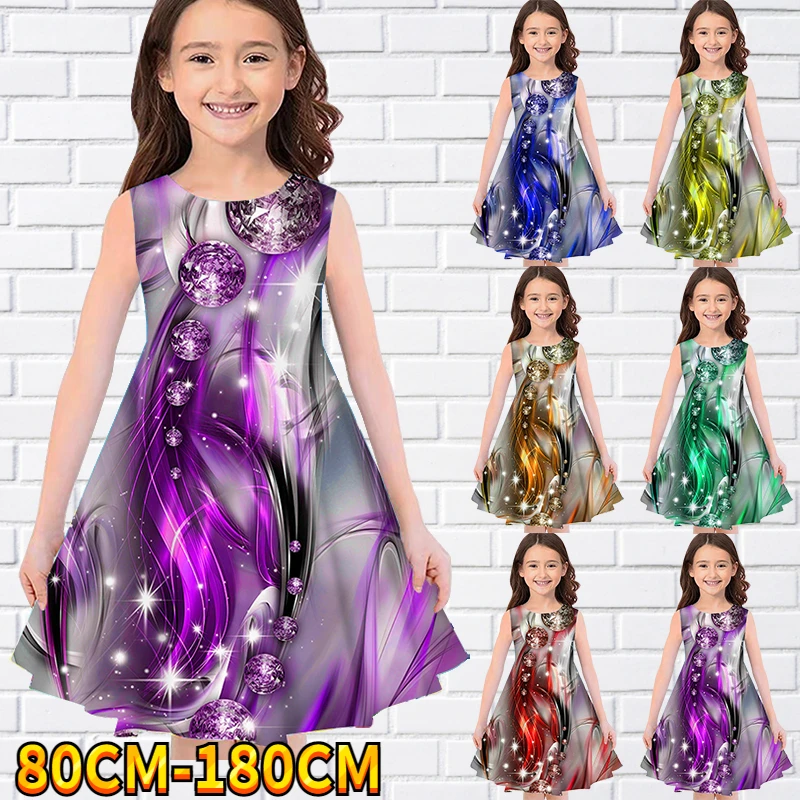 

Kids Little Girls Sleeveless Dress Girls Dress 3D Kids Floral Print Daily Casual Cute Sweet Over Knee Sleeveless Dress 80-180CM