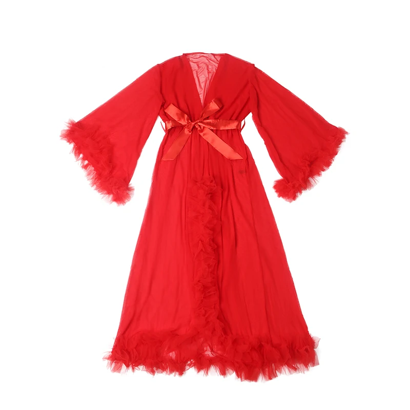 Comeondear Women's Peignoir 5XL Plus Size Red Nightgowns Lace Mesh Long Robe Negligee Adult Sheer Nightdress Sleepwear For Bride S291fadeb9fa6468eb31ec20ae7cf40b9v