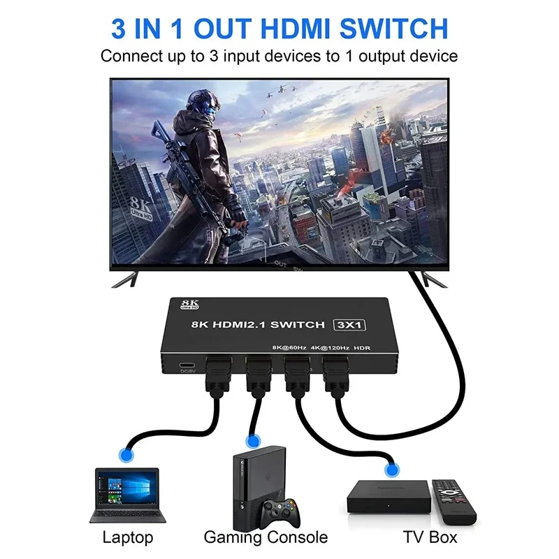 8K 60Hz HDMI 2.1 Switch 4x1 3x1 5x1 HDMI Switcher Video Converter 4K 120Hz 3 4 5