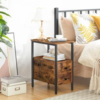 End Table, Narrow Chairside Table with Drawer and Open Storage Shelf, Nightstand for Small Spaces, Stable and Sturdy Constructio 2
