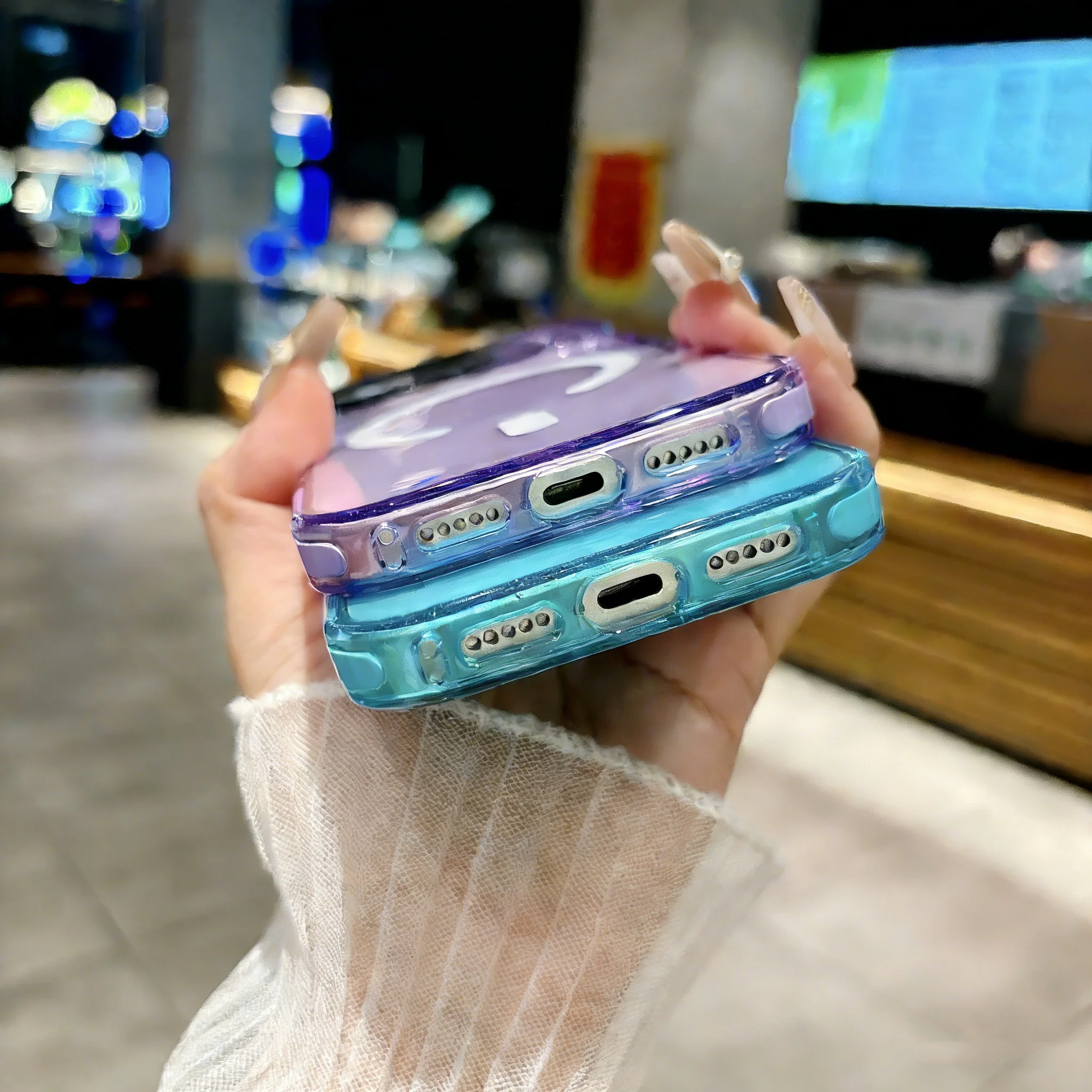 Vibrant Neon Transparent Crystal Phone Case with Magnetic Protector Cover