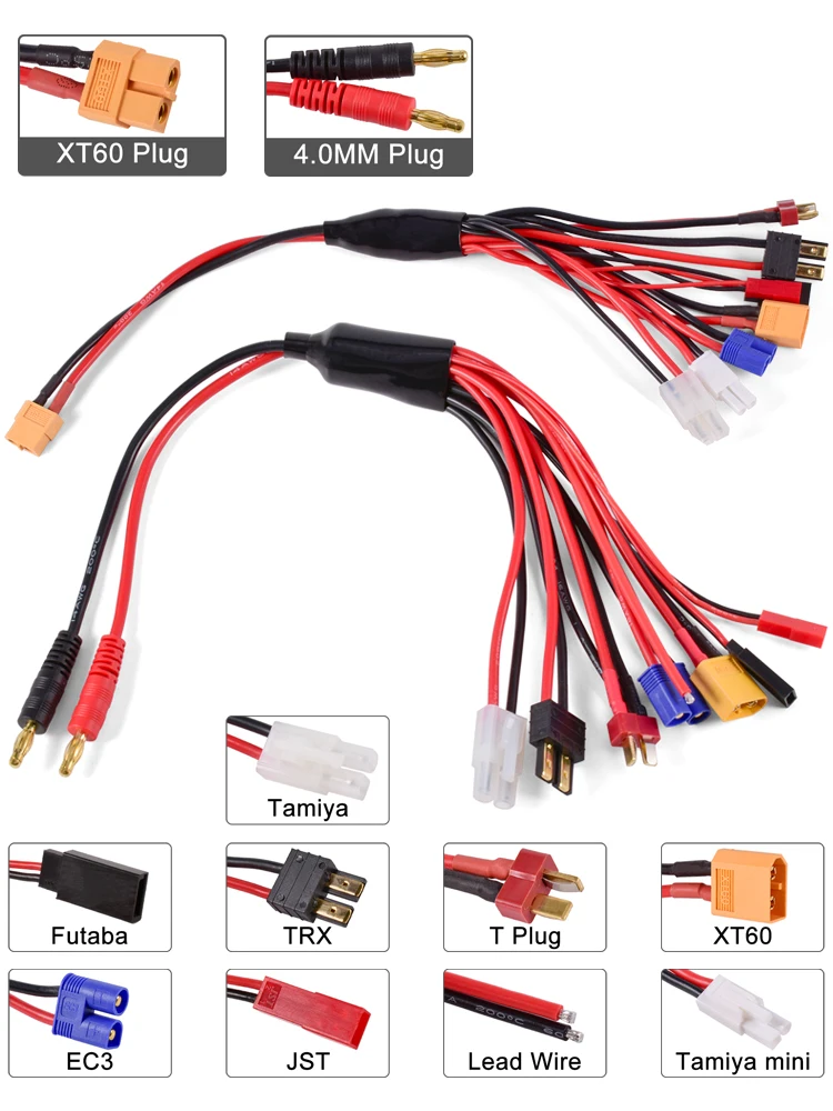 S291fd53c0f564a72b28f805ae820f092N RC Charger Adapter Connector 8 In 1 Charger 4.0mm Banana XT60 TRX Tamiya Lipo for RC Car Drone Imax B6 B6AC Battery Cable