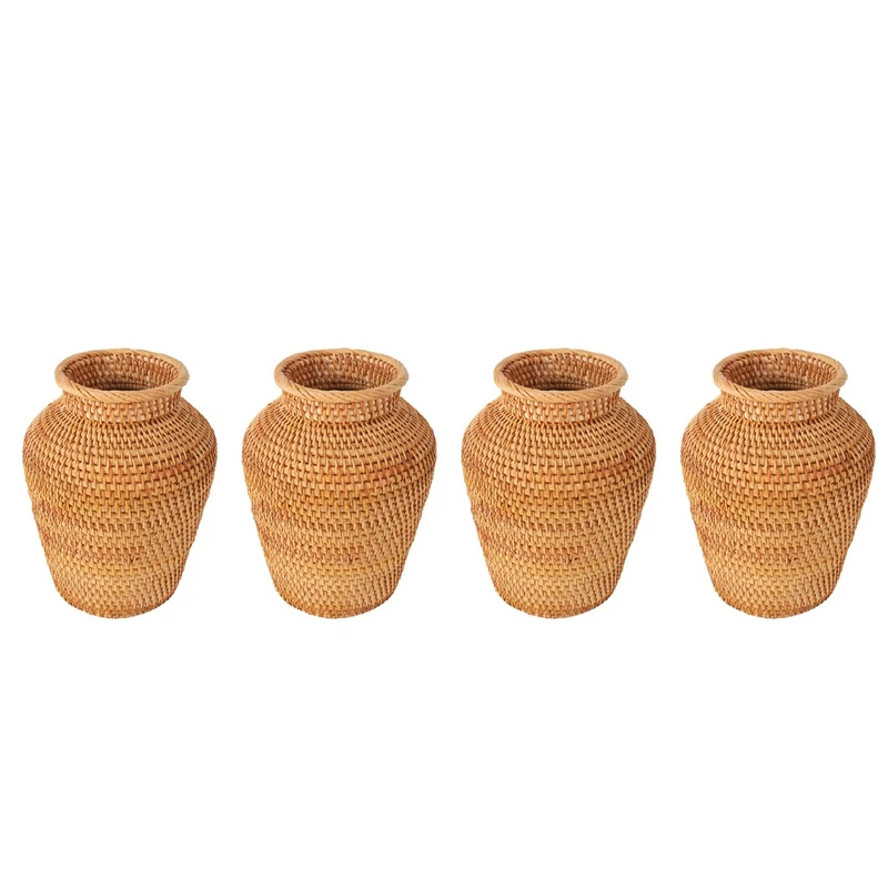 

4X Rattan Woven Vase Art Vase Fashion Tabletop Decoration Plants Flower Pot Faddish Home Gardening Supplies Flower