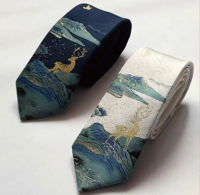 

Галстук в китайском стиле с изображением пейзажа, мужской галстук в старинном стиле, модный галстук для студентов