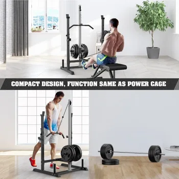 Power Rack with LAT Pulldown Pulley System Adjustable MultiFunctional Squat Rack Power Cage with JHooks Home Gym 3