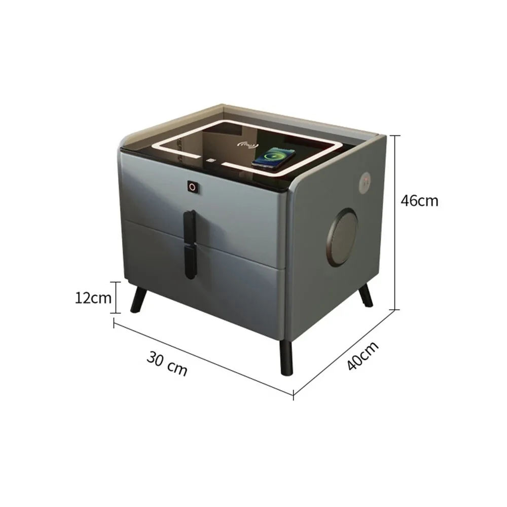 Smart Bedside Table 2 Drawers Night Stand Tri-color Adjustable LED Light Rechargeable Home Side Cabinet with Fingerprints Lock nightstands set