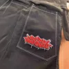 Vintage Clothing Multi-pocket Letter Jeans Y2k Hip Hop Pant Sets Black High Waisted Wide Leg Pants Cargo Streetwear Sweatpants 3