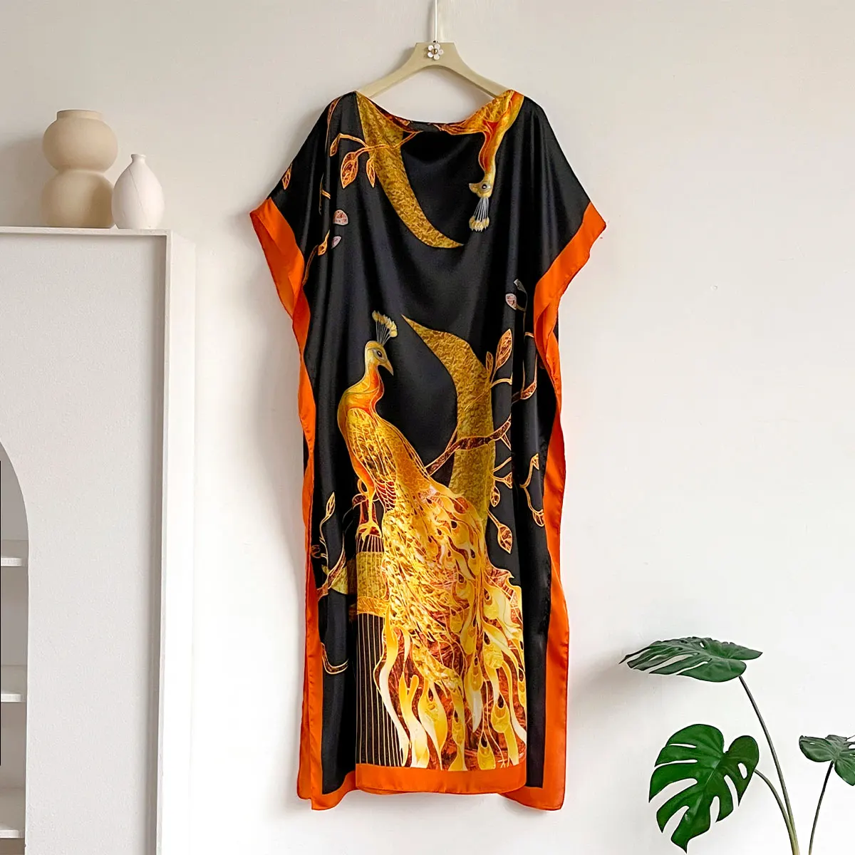 Spring and Summer Fashion African Dresses For Women Elegant Printed Silk Muslim Lady Kaftan Dress Sun Protection Kuwait Abaya