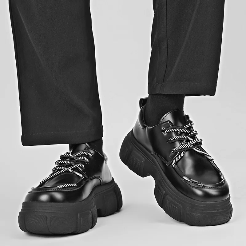 Men Platform Shoes Casual Business Leather Shoes Flats Sneakers Personalized Design Thick Sole British