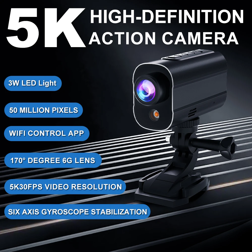 5K Action Camera Bike Motorcycle Helmet Camera 5K HD Recording Action With Lighting WiFi Synchronization Anti Shake Camer action camera