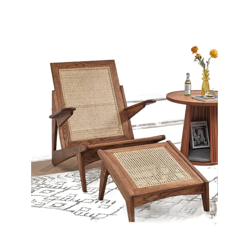 

Lazy space, solid wood loungers, home balcony, small apartments, casual simple rattan sofa chairs, backrest single chairs
