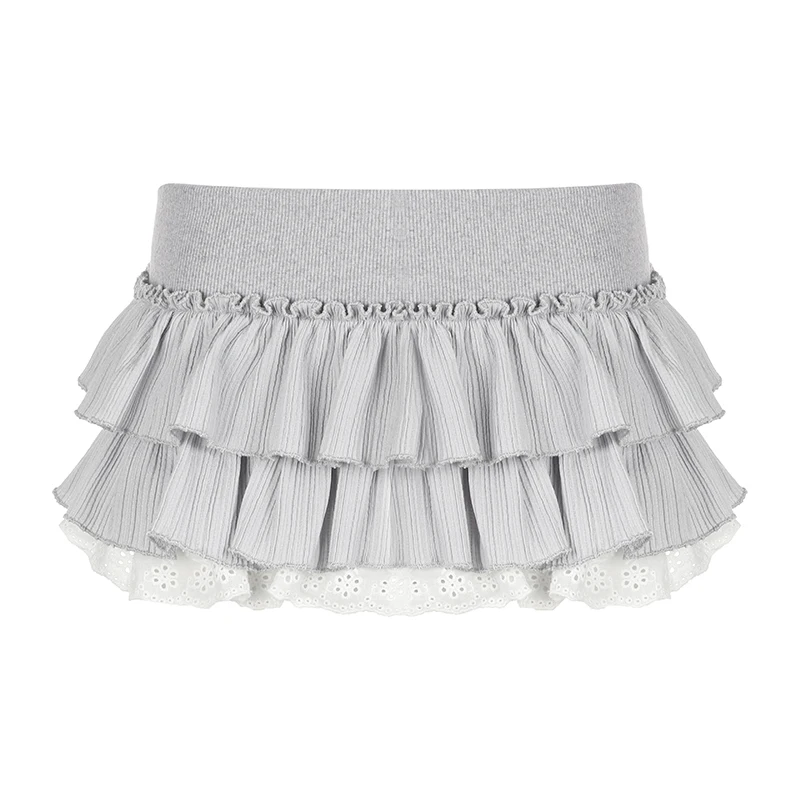 CIBBAR y2k Ruffles Pleated Mini Skirt Coquette Aesthetic A-line Low-waisted Short Skirts for Women 2000s Vintage Clothing Ladies 6