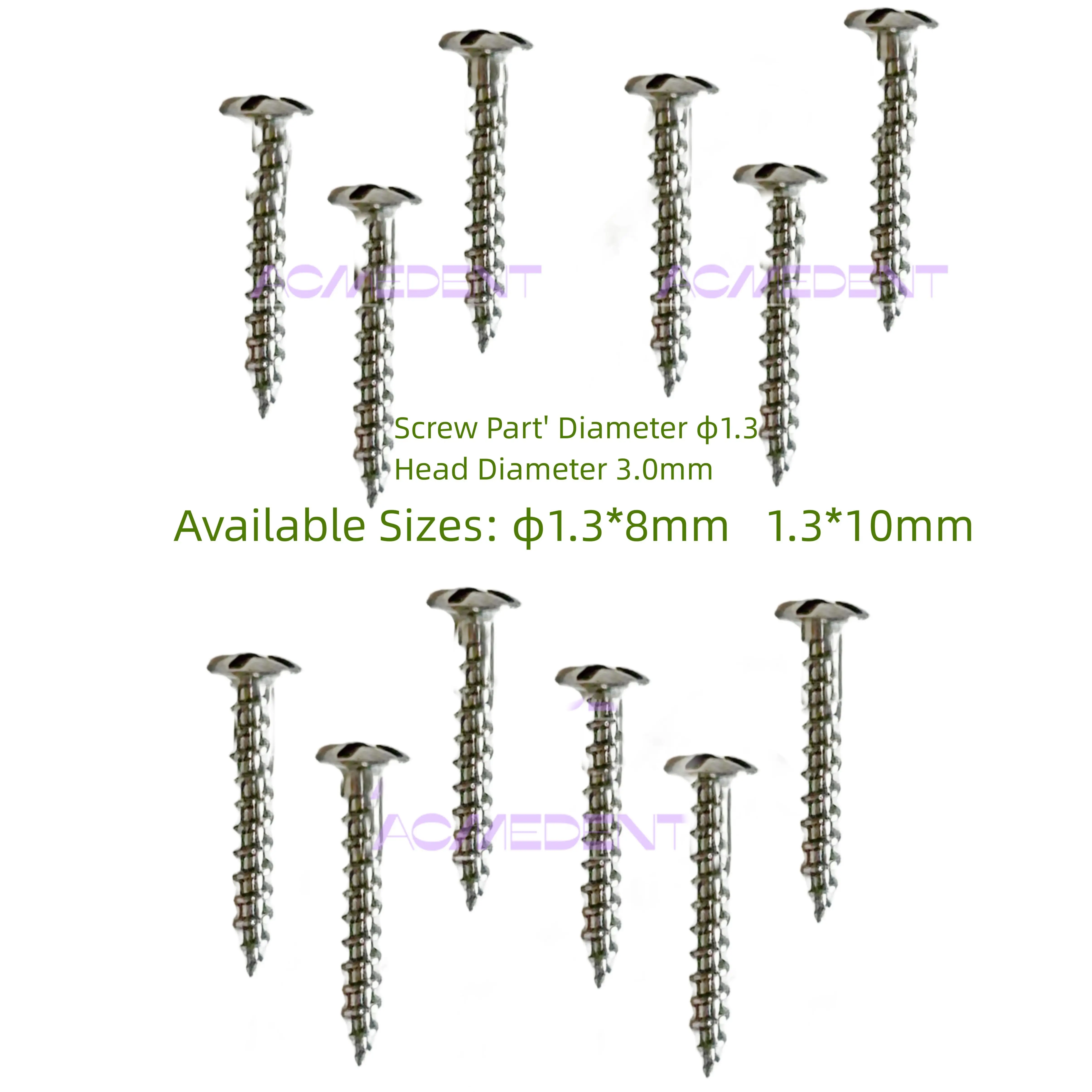 

10~100pcs Dental Bone Fixation GBR Screw Full Threaded Tent TC4 Material Screws ∅1.3mm Length 8/10mm