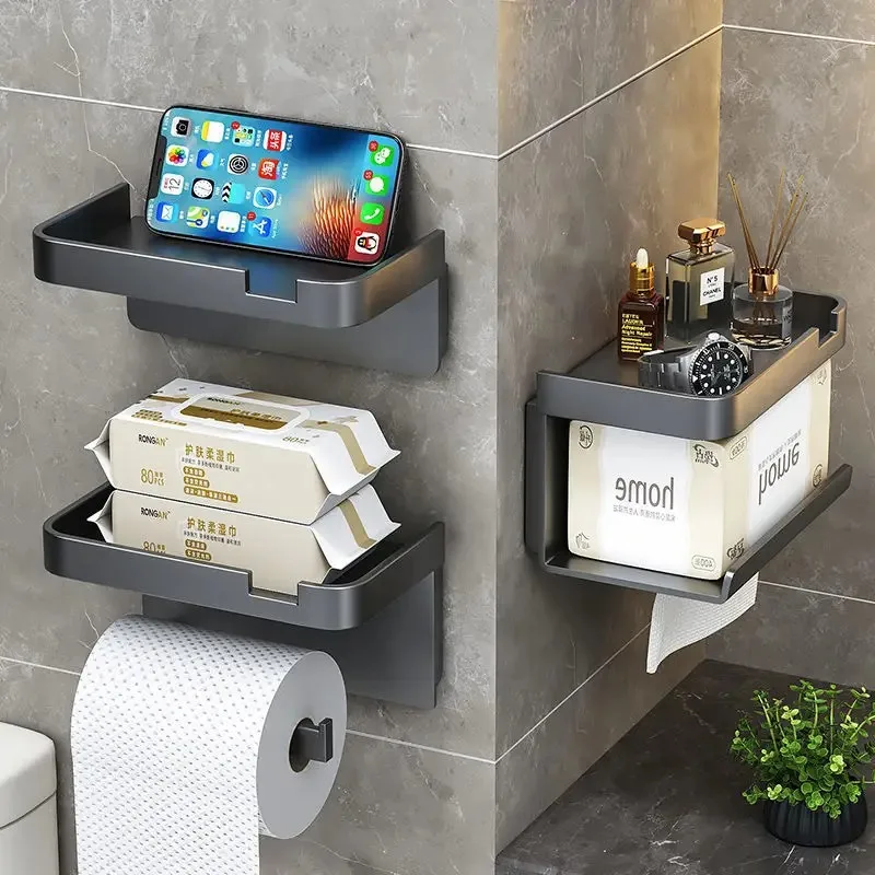 Tissue Hanger Toilet Paper Holder Bathroom Accessories Storage Rack Wall Mounted No Punching Kitchen Toilet Paper Roll Holder