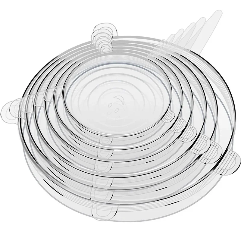 6PCS Adaptable Lid Silicone Cover Food Caps Elastic Stratchy Fresh Microwave Lids Stretch Silicone Cover for Kitchen Accessories