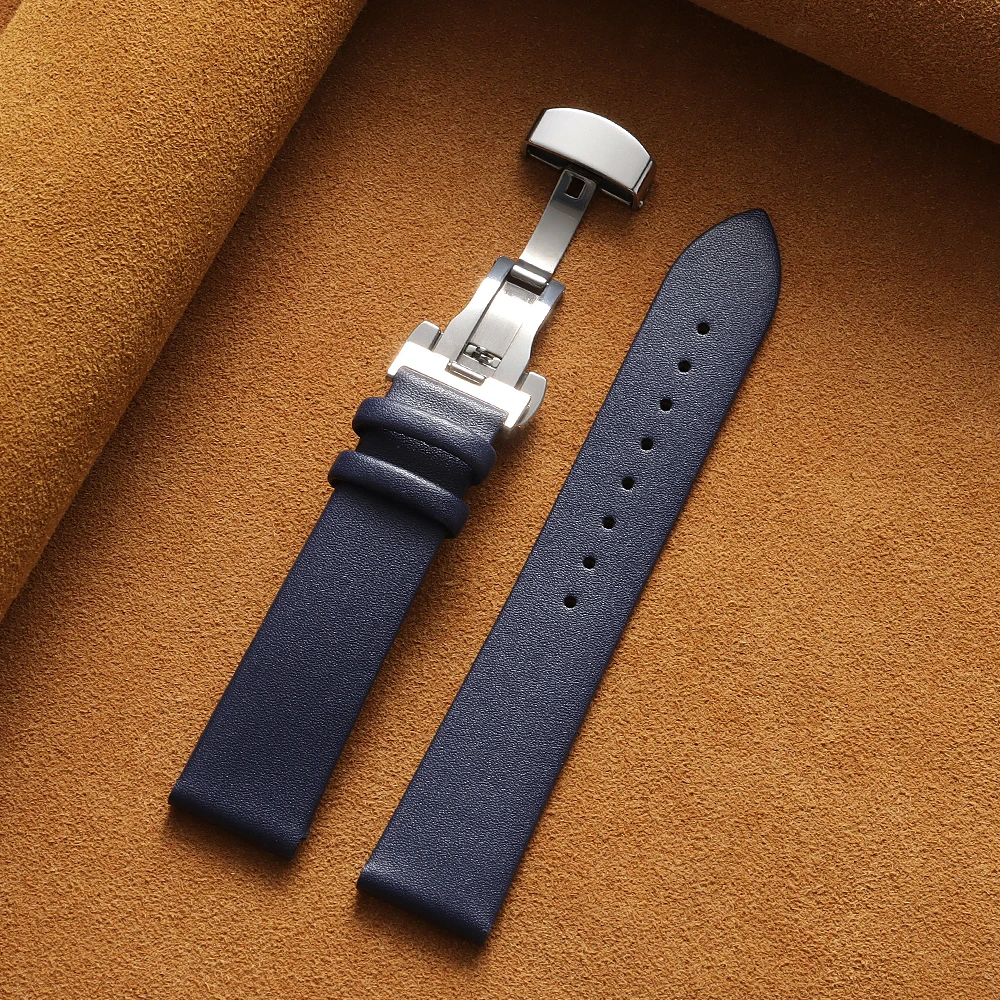 Sleek Genuine Leather Watch Band with Butterfly Buckle