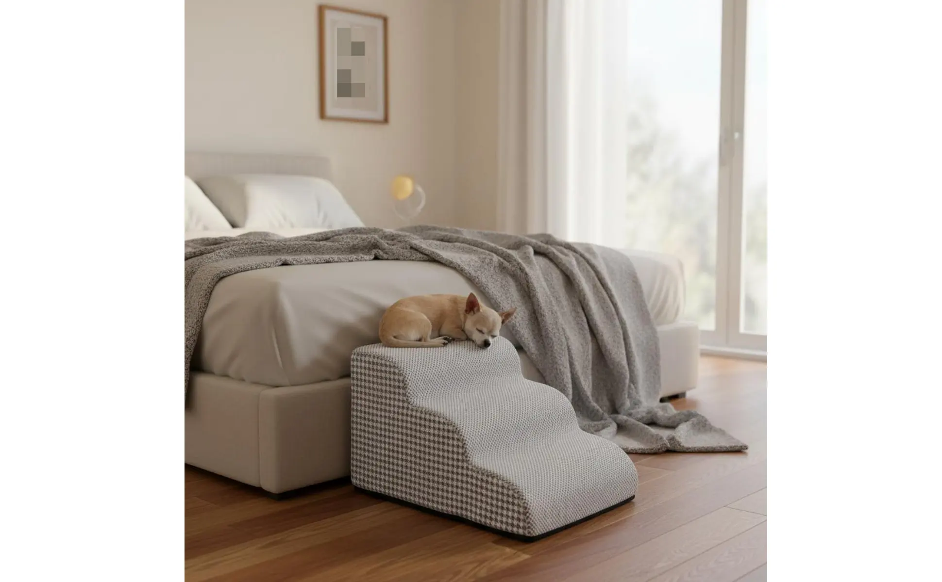 Sofa Entry Steps for Dogs Removable Cleanable Cover Firm Foam Dog Ramp Lightweight Dog Stairs Gentle Slope for Bedside
