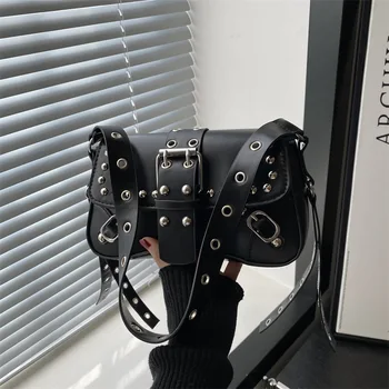 Borsa a tracolla per donna Borsa stile punk in pelle PU Borse moda rock con rivetto Piccola borsa da ascella alla moda Bolso Mujer сумка