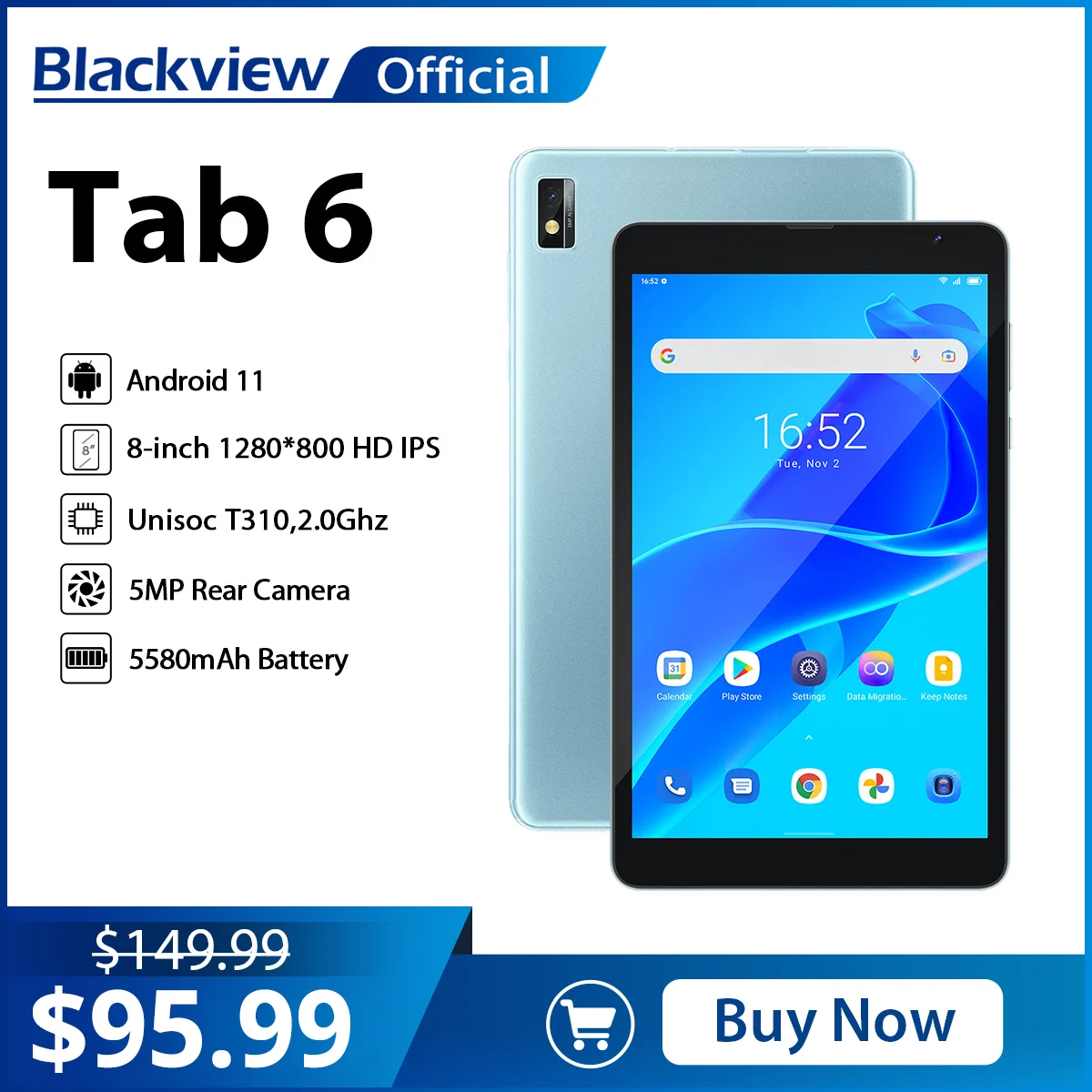 Blackview Tab 6 планшет, экран 8 дюймов, 3 ГБ 32 ГБ, Android 11, 5580 мАч
