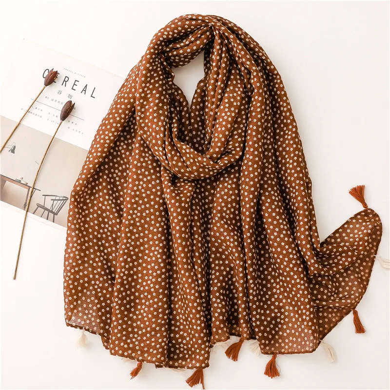 Herbst Mode Polka Floral Quaste Viskose Schal Schal Dame Hohe Qualität Wrap Pashmina Stola Bufandas Muslim Hijab Caps 180*90Cm – Detail 2