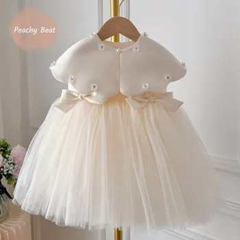 Baby Girl Princess Bow Silk Tutu Dress Sleeveless Infant Toddler Child Elegant Solid Vestido Birthday Party Baby Clothes 1-5Y 1