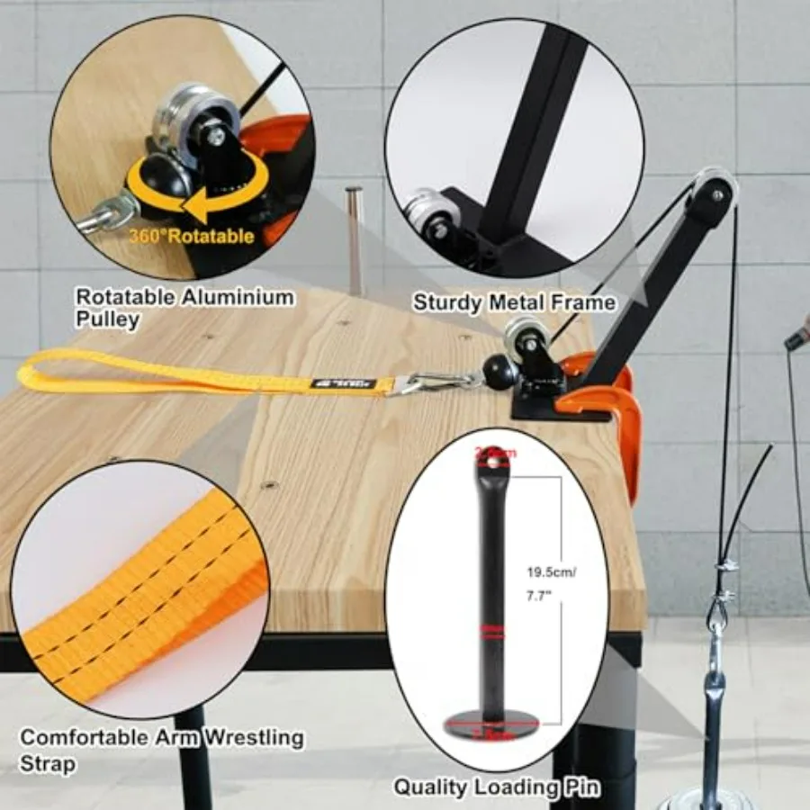 Arm Wrestling Pulley Training System Kit for Table - Professional Forearm & Wrist Strengthener with Aluminum Rotating Pulleys, A