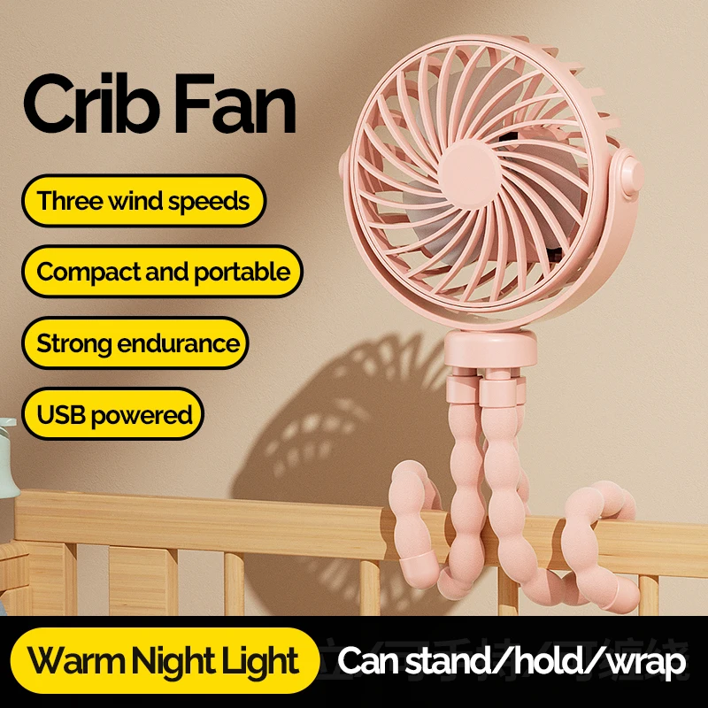 Mini ventilatore Octopus portatile ricaricabile tramite USB, ventola di raffreddamento portatile a 3 velocità con gancio, per passeggino, esterno, tavolo, collana