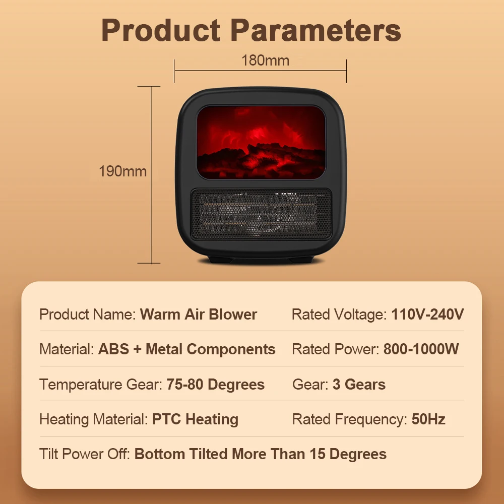 Electric Fireplace Heaters 400/1000W Portable 3D Flame Mini Electric Stove Warmer Space Heater for Home or Office 5