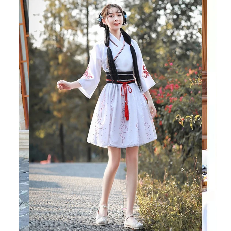 Women's Chinese Element Hanfu Embroidery Dress Ancient Costume Cosplay Skirt Set 