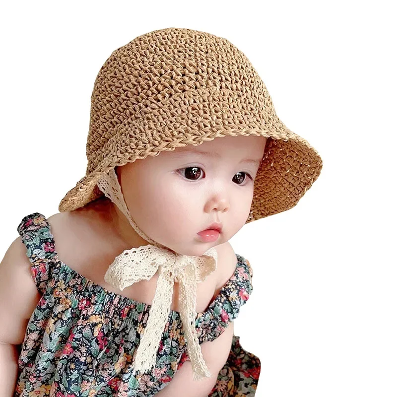 Baby Hat Summer Straw Baby Girl Cap Fashion Lace Bow Beach