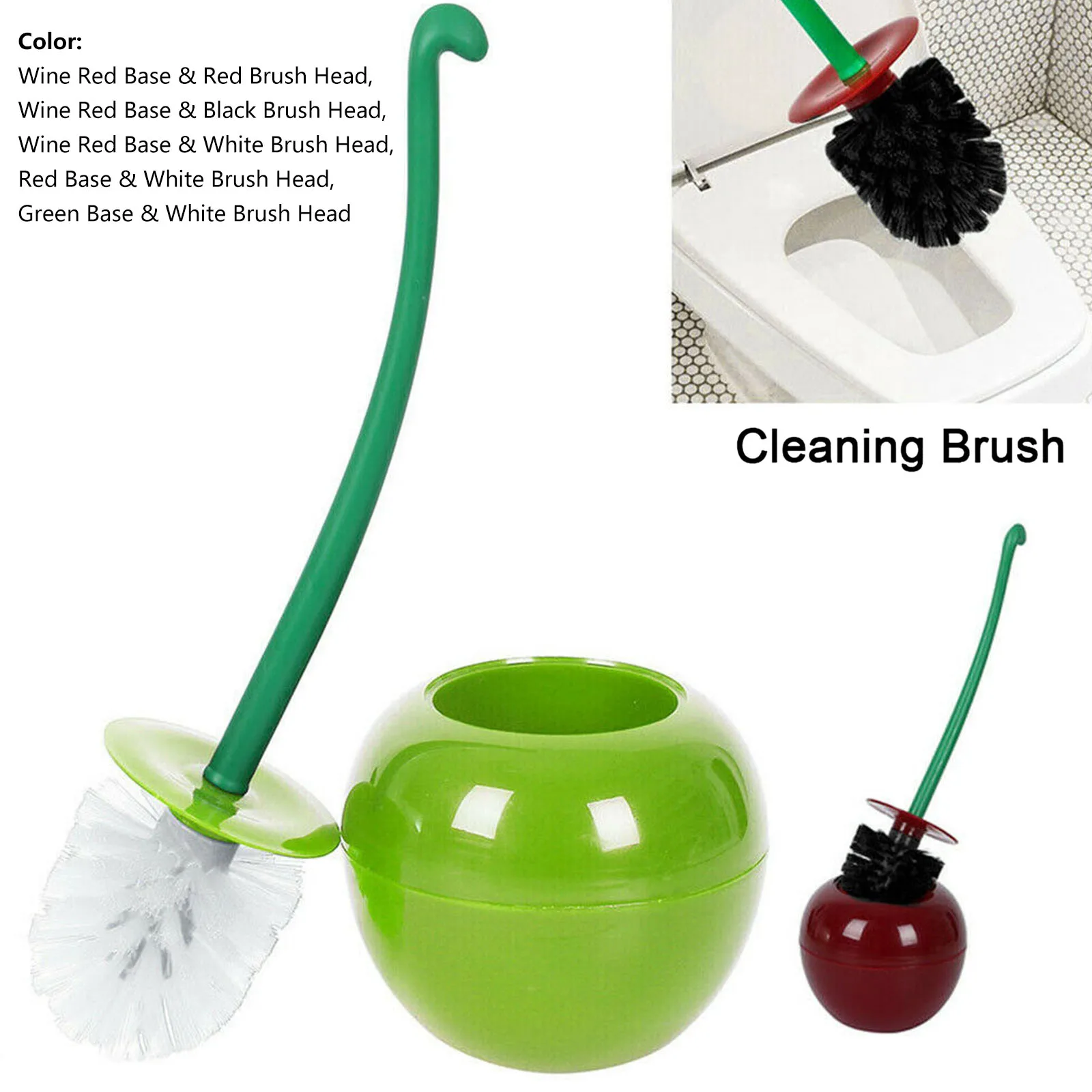 Creative Toilet Brush Set Cherry/Apple shape Brush Lovely Cute Scrub Thick Head Thoroughly Clean commode Wine Red Green White Bathroom Accessories Toilet Brush Set