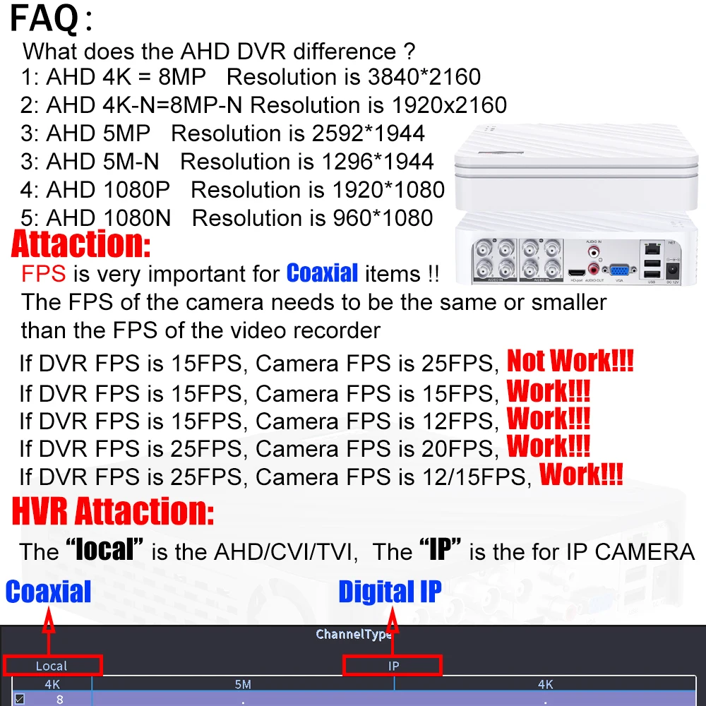 Network Video Recorder CCTV DVR 4 Channel 1080N AHD DVR Digital Video Recorder 4 IN 1 Hybrid 1080P NVR Security Surveillance P2P