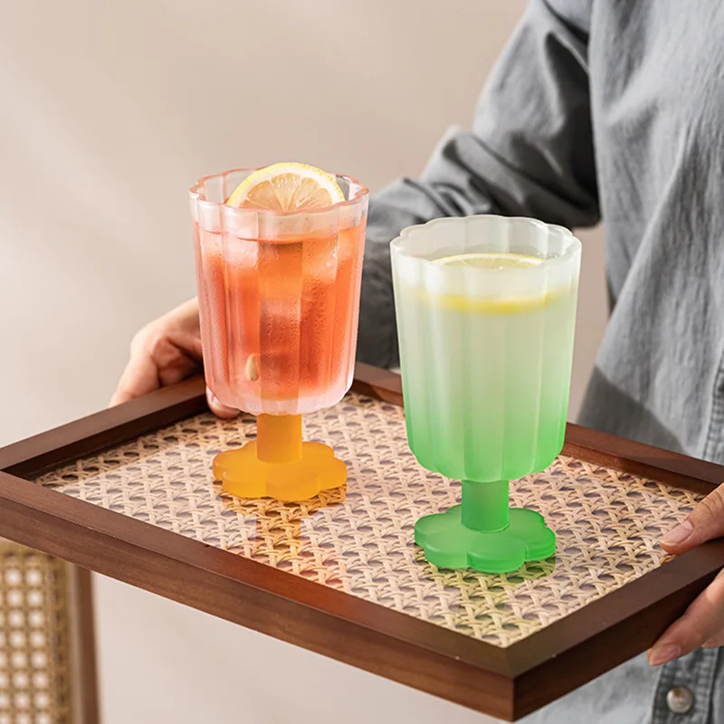 225ml 화려한 높이가 있는 유리잔 빈티지 홈파티 칵테일 맥주 주스 머그잔 여름 레스토랑 아이스크림 물컵