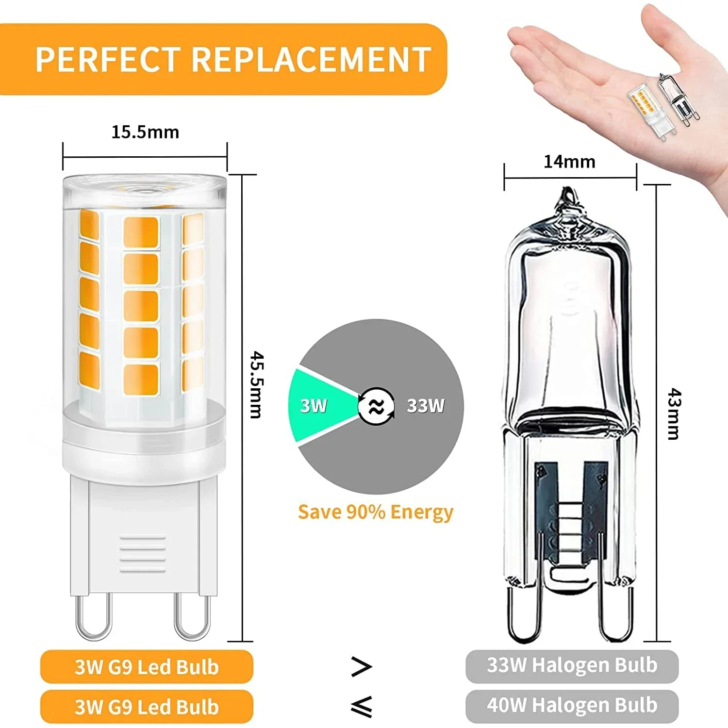 8 팩 G9 LED 전구 2700K 3W 33W 할로겐 상당 LED 램프 220V G9 전구 샹들리에 360LM 비디밍 가능 홈 조명