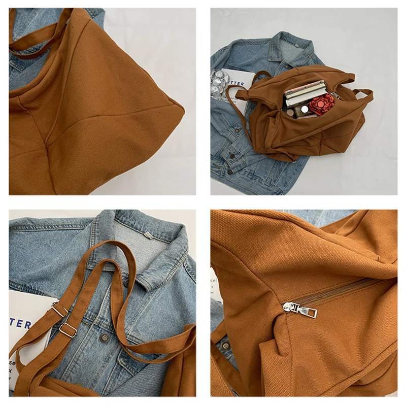 Large Canvas Women's Bag Solid Eco Bag Korean Shoulder Bag Female Shopping Messenger Bag Y2K Handbag Student Satchel Unisex Sac