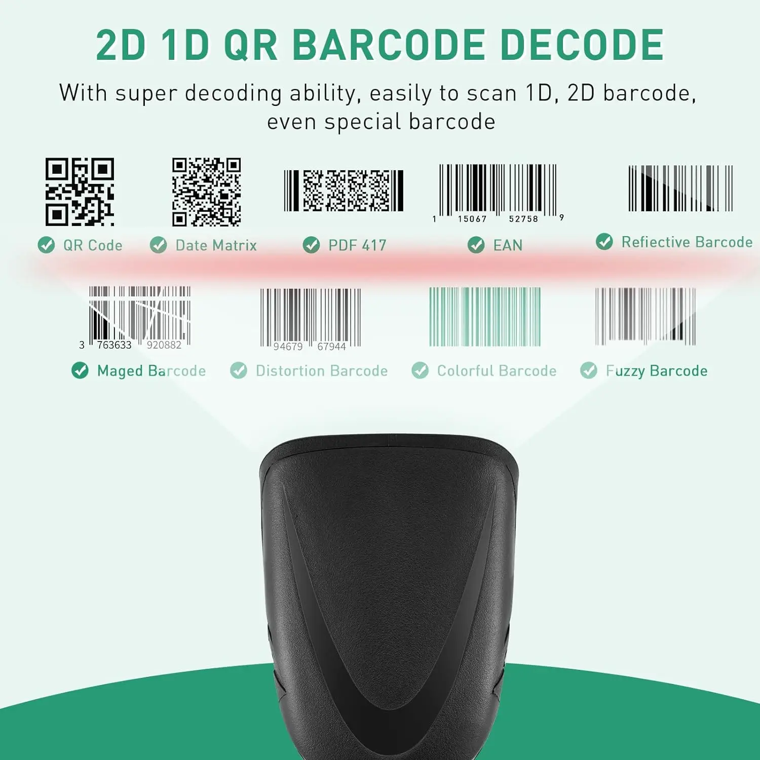 JRHC Barcode Scanner USB Wired QR Bar Code Scanner 2D Handheld Inventory Scanner Automatic UPC EAN Reader Library Book