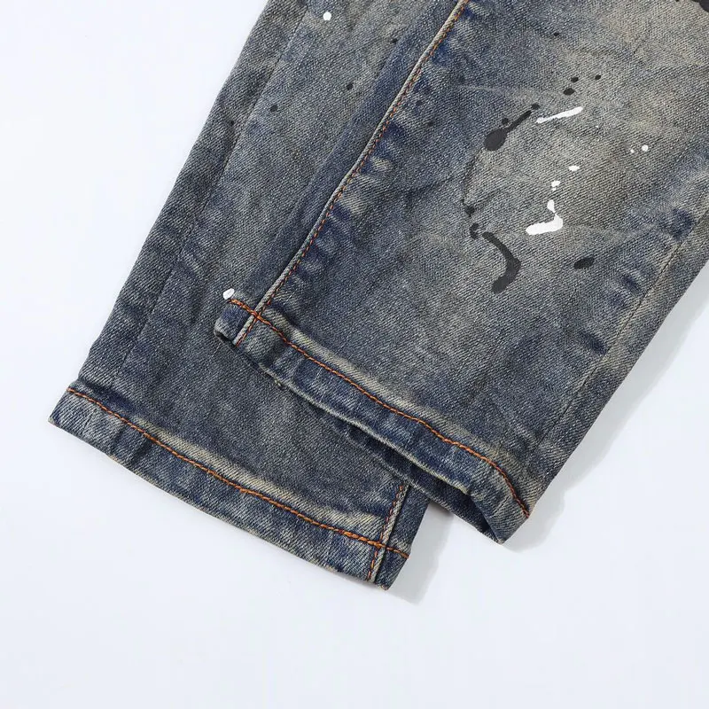 High Street Fashion Men Jeans Retro Washed Blue Stretch Skinny Fit Ripped Jeans Men Patched Designer Hip Hop Brand Pants Hombre