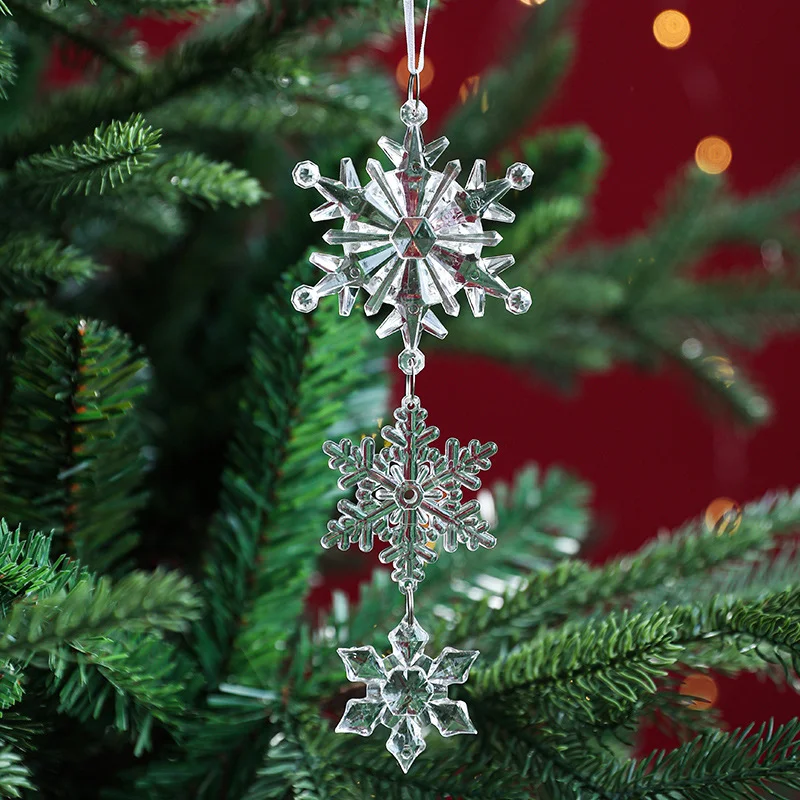 Christmas Tree Decorations Christmas Snowflake Pendant Acrylic Transparent Snowflake Ice Crystal Shape Hanging Drop Xmas Gifts crystal pendant