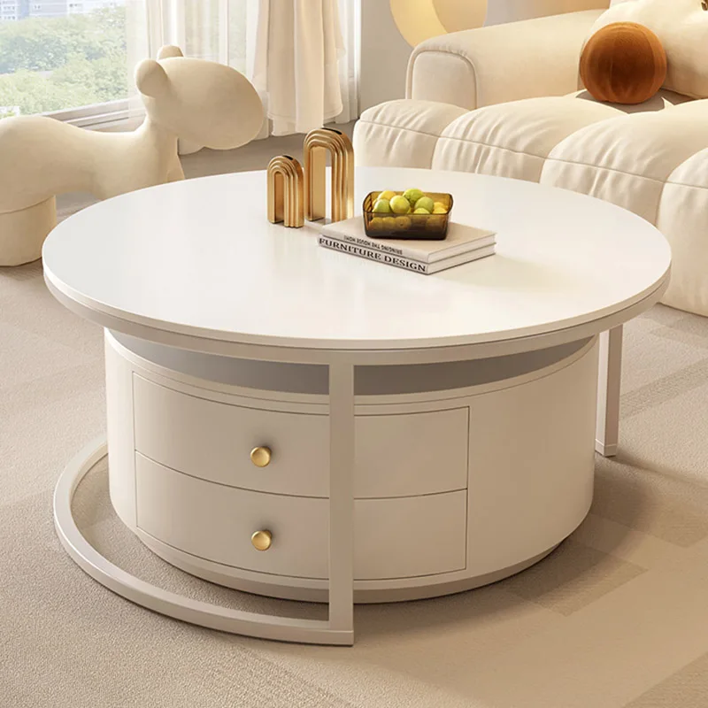 

Round Storage Coffee Table Industrial Luxury Extendable Drawers Side Table Modern Glass Mesa Auxiliar Living Room Furnitures