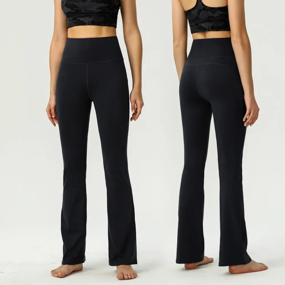 

High-waisted yoga pants are worn over to look slim and athletic fitness micro flared pants sweatpants women