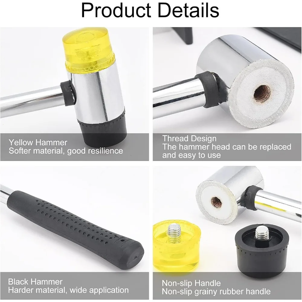 5 Pack Rubber Mallet 30mm Double-Faced Soft Hammer with Soft Non-Slip Rubber Handle for Jewelry Leather Crafts Installation