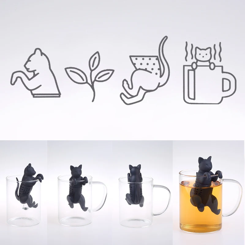 Reusable Silicone Tea Infuser Filter Cat Creative Tea Bag Coffee Diffuser Filter Strainer Strainer Leaf Herbal Spice tea infuser tea strainer tea filter coffee maker filter