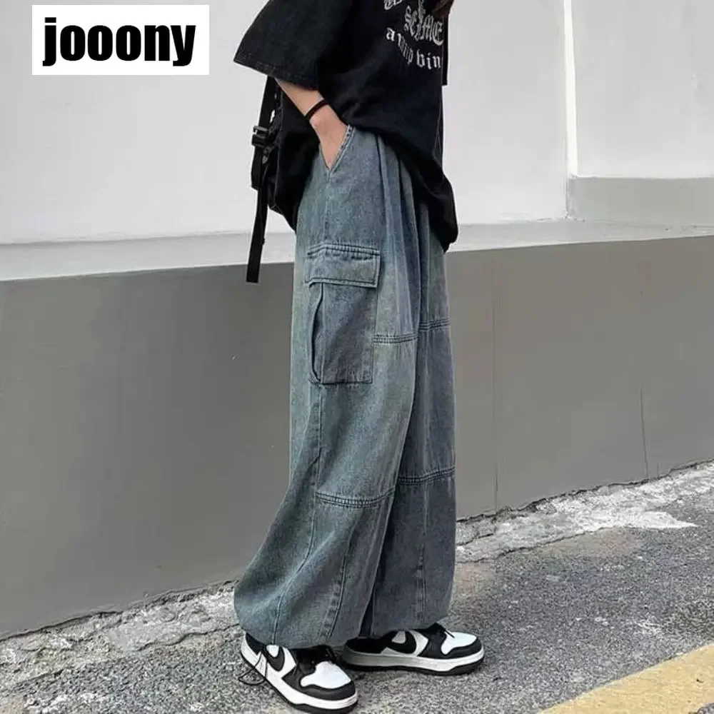 2022 frühling Herbst Hosen y2k baggy jeans für männer Breite bein Hosen Taschen Elastische Taille Streetwear Lose bequeme Hose