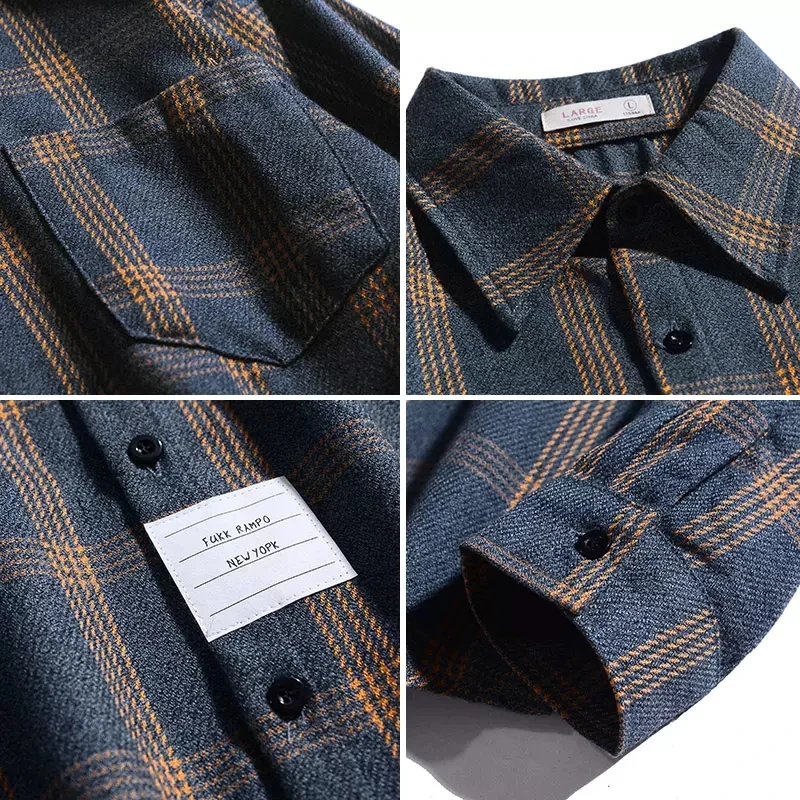 Harajuku Plaid Shirt Men Korean Flannel Checked Shirt High Quality Spring  New Oversize Streetwear Casual Black Retro Blouses