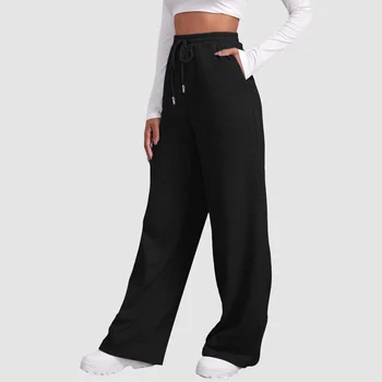 2024 Women’S Fitness Sweatpants Wide Leg Straight Casual Joggers Workout High Waisted Solid Color Bottoms Joggings 2
