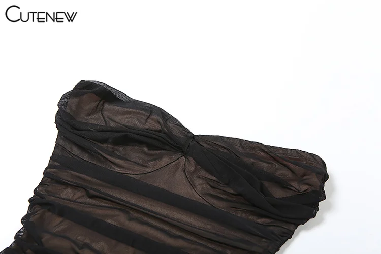 Mesh Patchwork Bodysuits Women Concise Pleated Wrapped Chest Sleeveless Slim Rompers Female Attractive Party Trend Wear 8 Mesh Patchwork Bodysuits Women Concise Pleated Wrapped Chest Sleeveless Slim Rompers Female Attractive Party Trend Wear