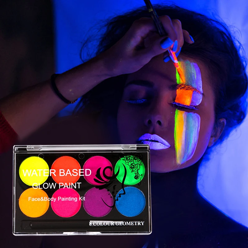 

8 Colors Face Body Art Paint UV Glow Fluorescent Glowing Christmas Halloween Carnival Party Decoration Fancy Beauty Makeup Tool