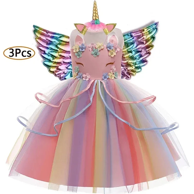 Summer Dress For Girls Children Carnical Birthday Party Unicorn Princess Dresses Flower Girls Wedding Dress Kids Vestidos 3-12Y